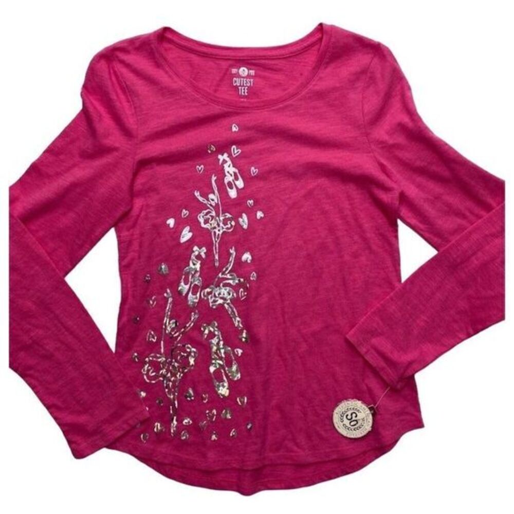 Girls Pink Round Neck Long Sleeve Silver Foil Ballerina Dance Top Sz‎ 12 NEW